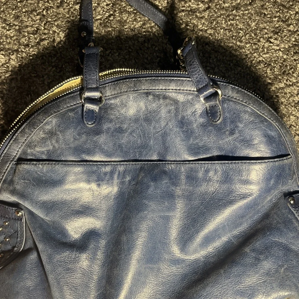 Dark Blue leather studded silver  BADGLEY MISCHKA American Glamour  shoulder bag